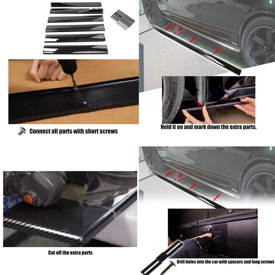 For Toyota Venza 2.2 m/86.6inches Side Skirt Extensions Glossy Black Red Line Foto 3 de 4