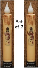 Set of 2 -- Christmas Holiday 6.5" SNOWMAN TIMER Taper Candle - Grungy Dusted