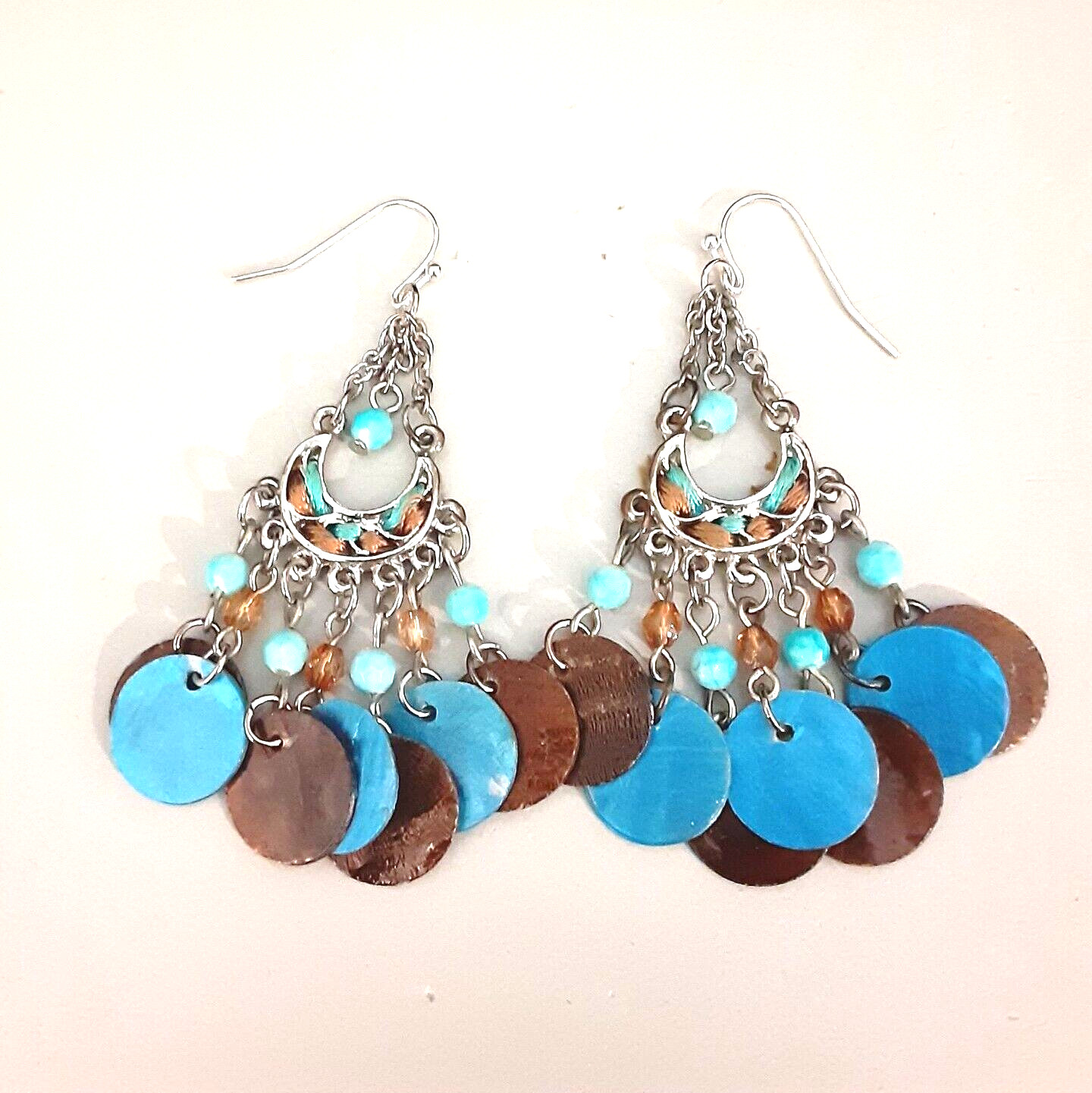 Abalone Shell 2.5 inch Disc Dangle Chandelier Ear… - image 1