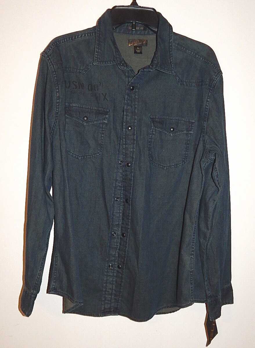 トップス helix HELIX MENS 100% COTTON LONG SLEEVE SNAP CLOSURE DENIM SHIRT sz S
