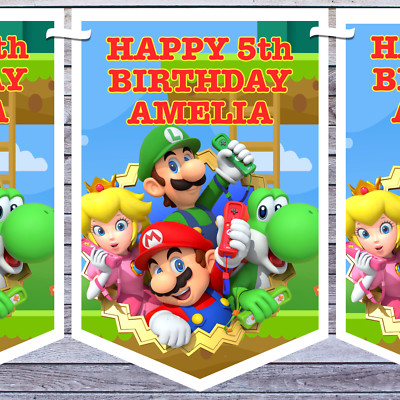 SUPER MARIO personalisierte GEBURTSTAG PARTY WIMPELKETTE Deko Banner