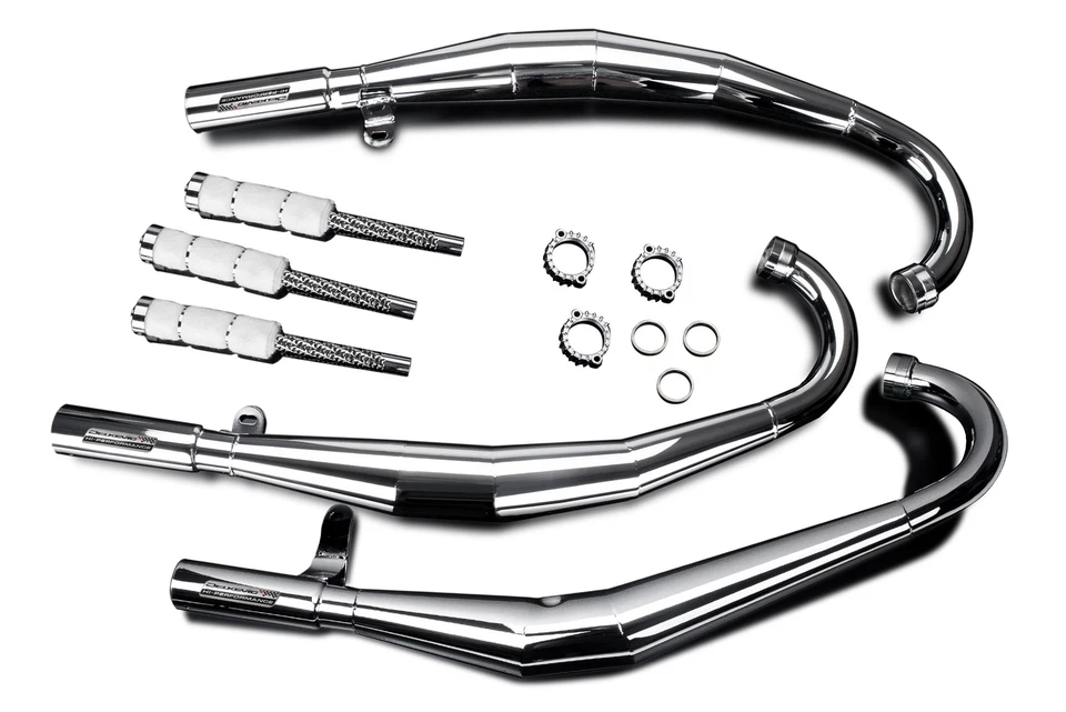 Cámaras de expansión Suzuki GT750 Delkevic cromadas completas 3-3 tubos de rendimiento 72-73 Foto 2 de 4