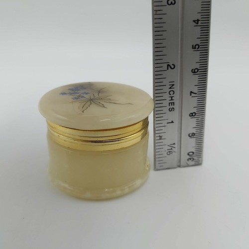 Vintage Genuine Yellow Alabaster Round Trinket Box-Made in Italy-~ 2" x 1-1/2" - Foto 9 di 10