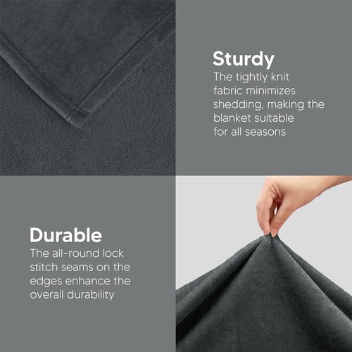 Fleece Blanket Queen Size Grey 300GSM Luxury Bed Blanket Anti Static Fuzzy Soft - Picture 5 of 9