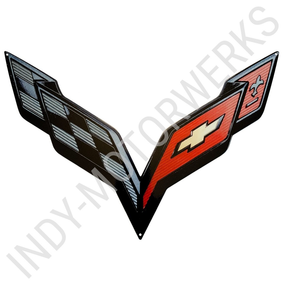 Corvette C6 & Crossed-Flags Decal, 3" Wide x 1-1/2" High, 2005-2013