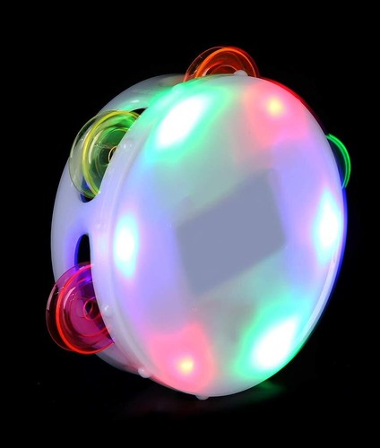 LED Light Up Round Tambourine - Musical Instrument Toy for & Toddlers