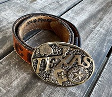 Vtg Award Design Medals Brass State Of Texas Seal Belt Buckle W Ranch Belt Craig