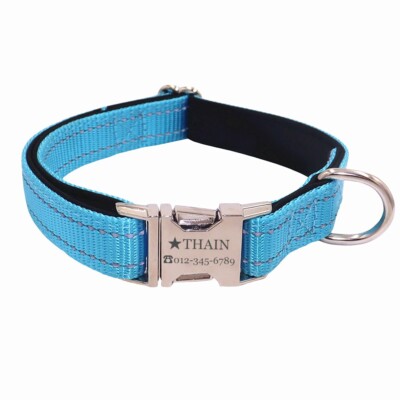 Personalized Nylon dog collar engraved custom ID Tag Name / Number reflective 