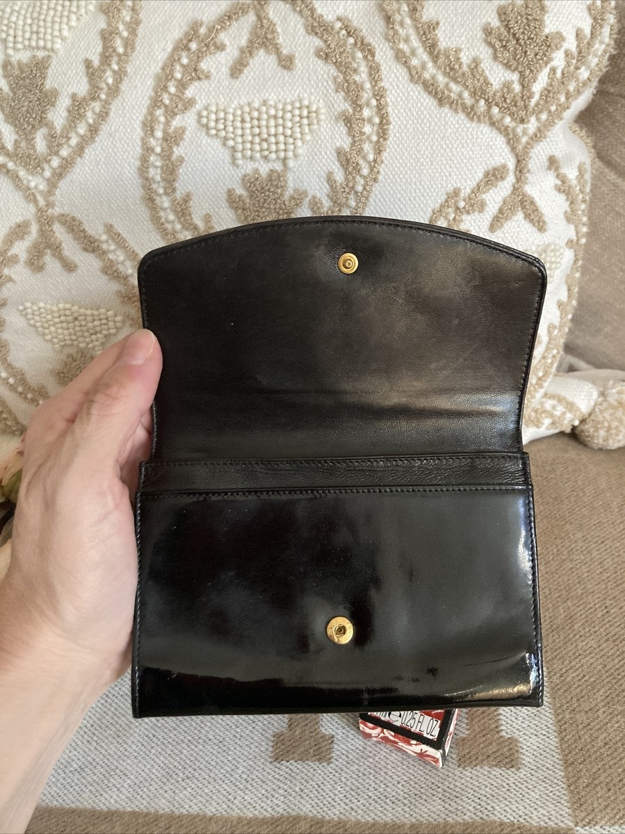 Authentic Chanel Vintage Timeless Flap Wallet Black Patent Leather 