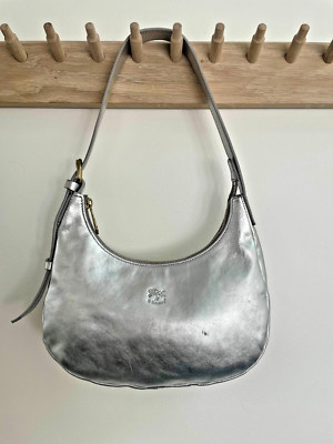 Il Bisonte Belcanto Metallic Leather Shoulder Bag in Silver