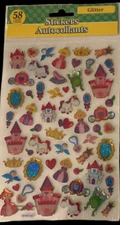 Princess ~ Unicorn ~ Castle Themed 58 Piece Glitter Puffy Stickers Dimensional