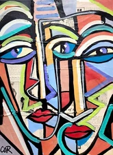 CORBELLIC EXPRESSIONISM 16X20 RAINBOW MEN CUBIST FINE ART HOME INTERIOR DESIGN