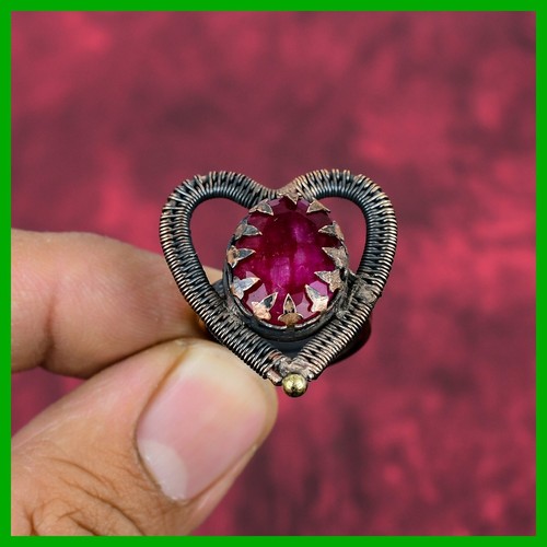 Mothers day Deal Copper Oval Kashmir Rubi Stone Wire Wrapped Heart Ring Jewelry - Picture 2 of 6