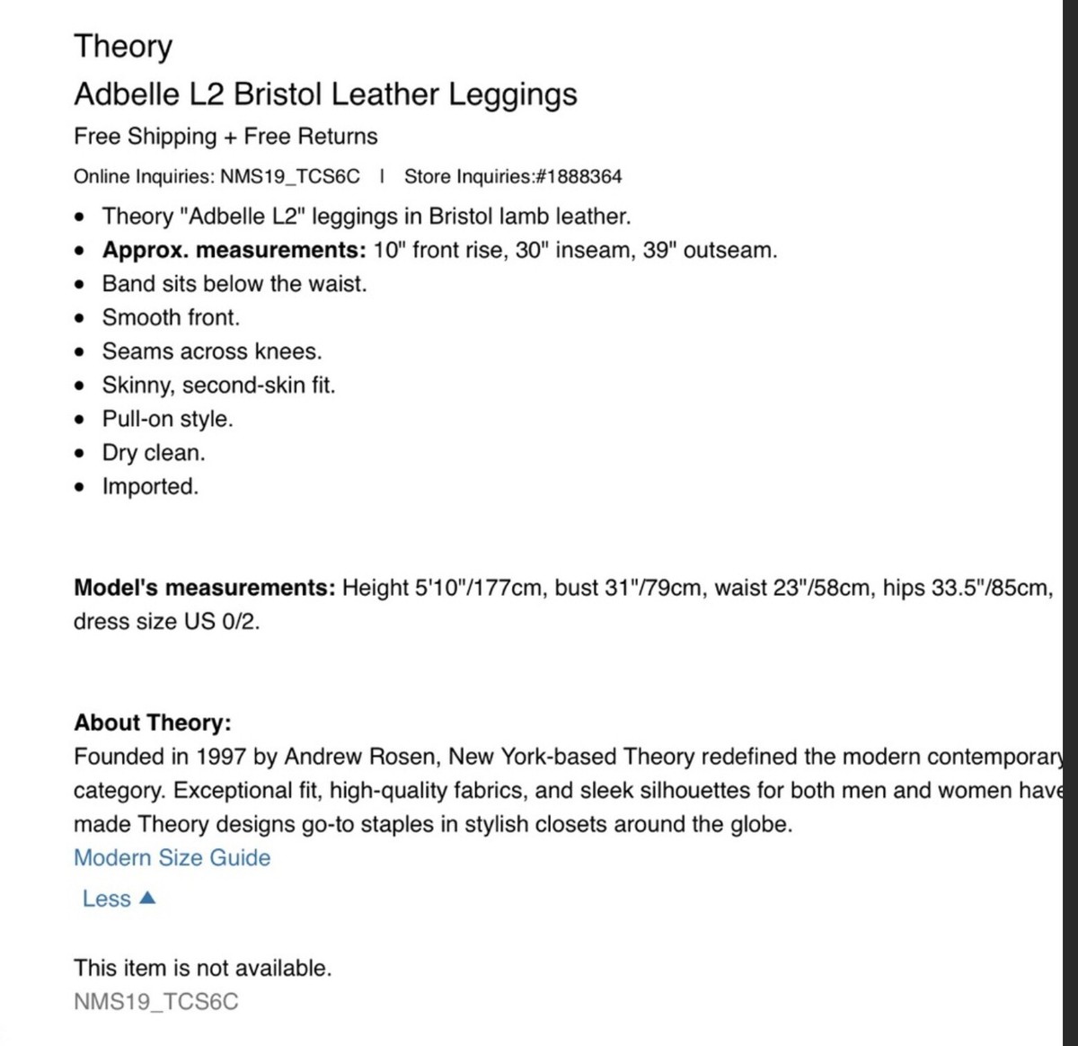 Theory NWT ADBELLE L2 Bristol Green Leather Leggings 8 RET
