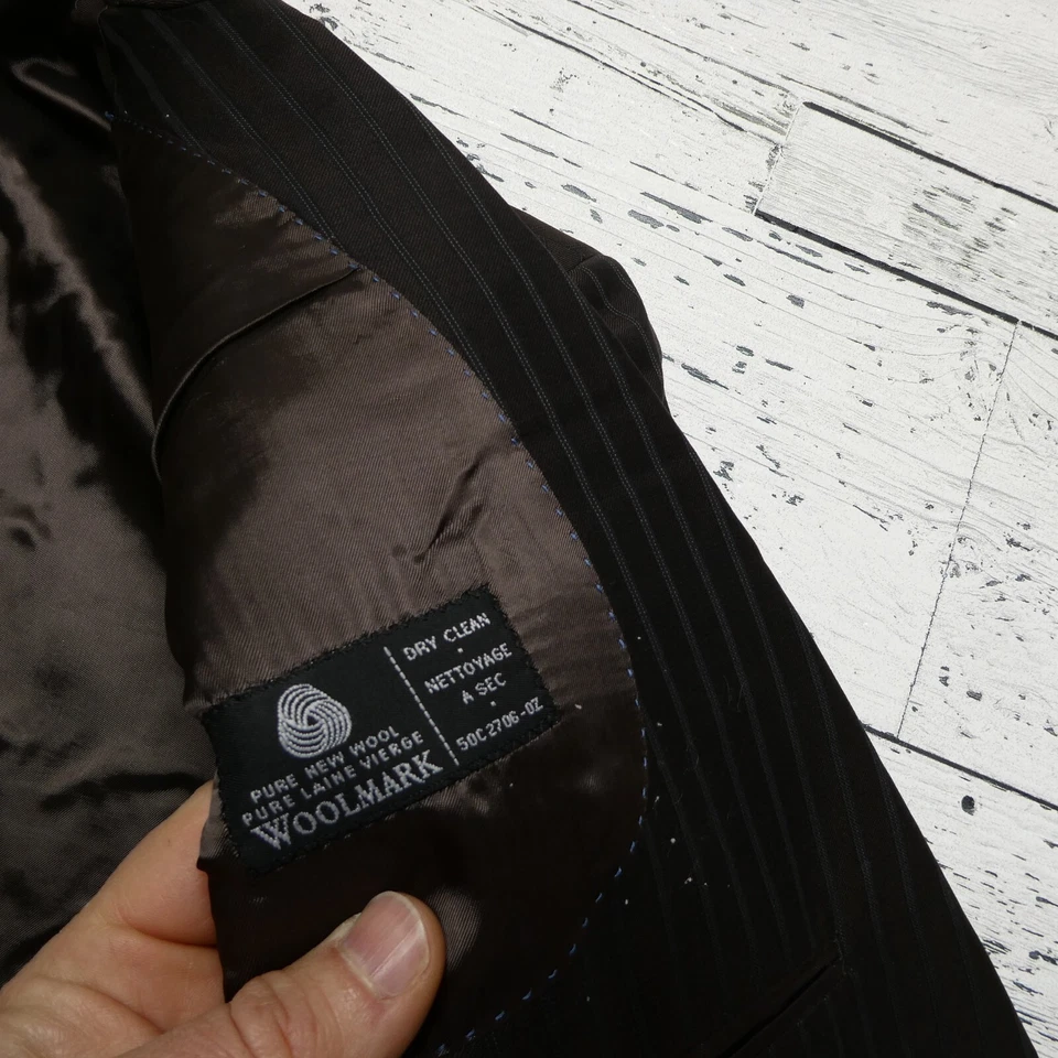 Traje Henry Jacobson Hecho a Mano Talla 44S Marrón Rayas Lana Blazer y Pantalones Foto 4 de 4