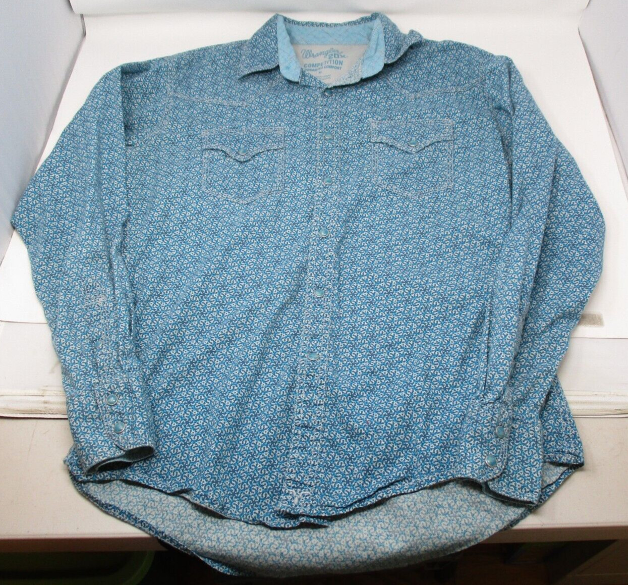 Wrangler 20x Competition Shirt Long Sleeve Medium Cowboy Rodeo Teal Blue Western thumbnail 4