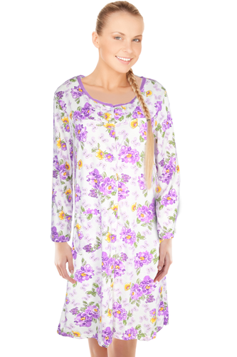 JEFFRICO Nightgowns For Women Long Sleeve Front Pocket Soft Nightshirts 6007 - 第 2/32 張圖片