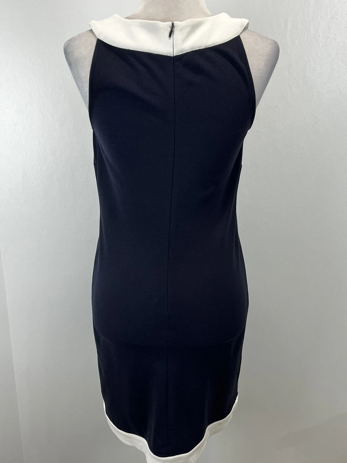 NUOVO! Abito in guaina Michael Kors 6p Petite Navy Finiture Bianco Bottoni Senza Maniche