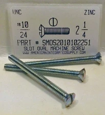 #10-24x2-1/4 Oval Head Slotted Machine Screws Steel Zinc Plated (20)