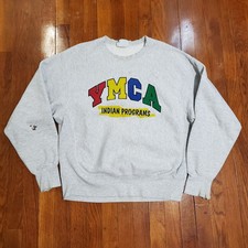 Vintage Sweatshirt 1990s YMCA Gray Logo Sz L Rare Thrashed Distressed Stained