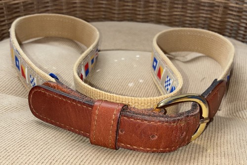 West Marine Nautical Code Flags Ribbon Belt Natural Buff Brown Size 42