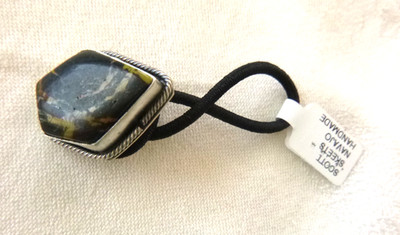 NWT  Navajo Scott Skeets Black Jack Turquoise Hair Wrap Tie 925 Sterling Silver