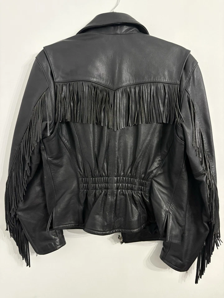 Chaqueta de moto Harley Davidson de cuero con flecos para mujer mediana Foto 3 de 4