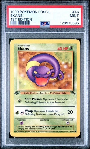 1999 POKEMON FOSSIL 1ST ED #46 EKANS PSA 9