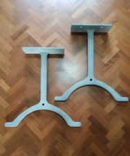Wishbone Industrial cast iron dining table legs, pair of, faux stone finish