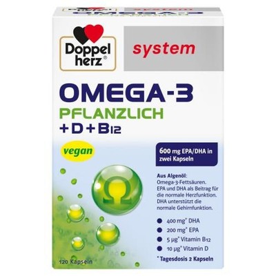 2x DOPPELHERZ Omega-3 pflanzlich system Kapseln 120 ST