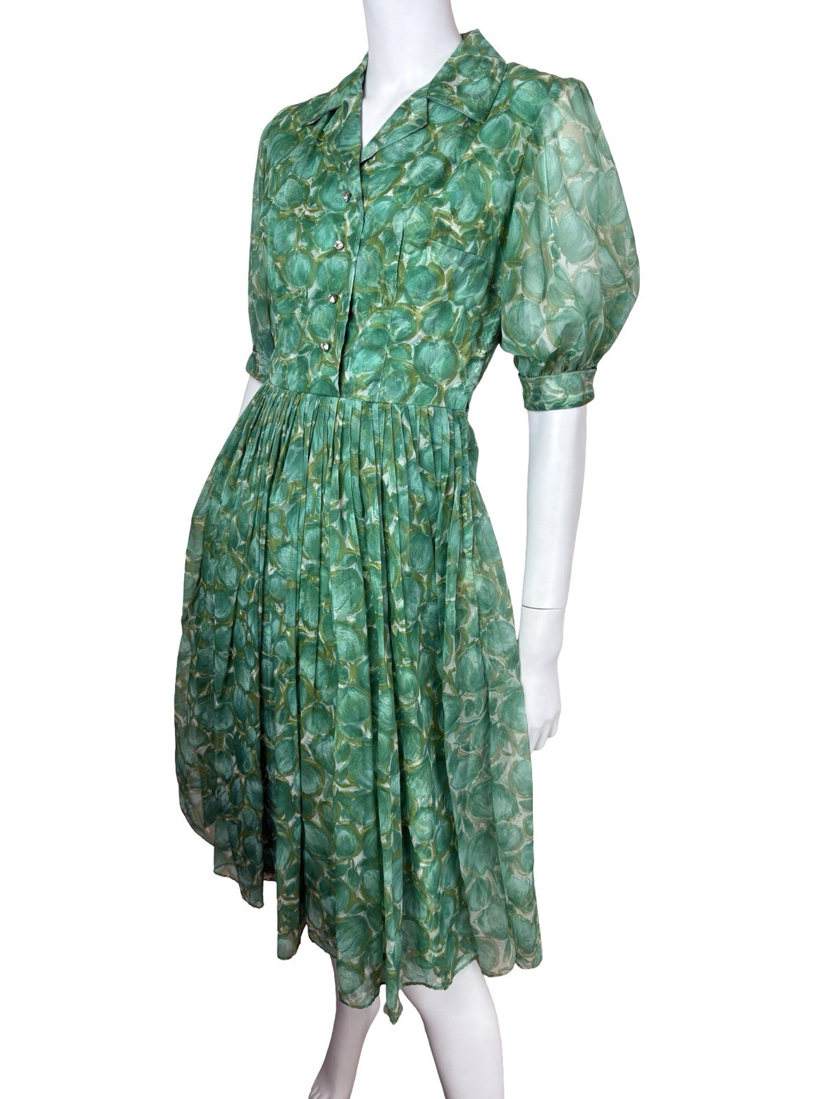 Biba, Vintage Original 1950s BIBA Lives Vintage Clothing Green Floral Tea Dress UK 6/8