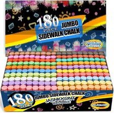 180 Pack Washable Sidewalk Chalk for Kid, 20 Colors Non-Toxic Jumbo Chalk Pai...