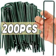 Artificial Grass Pins (Green) Galvanised Metal U Pegs Membrane Fabric Staple**