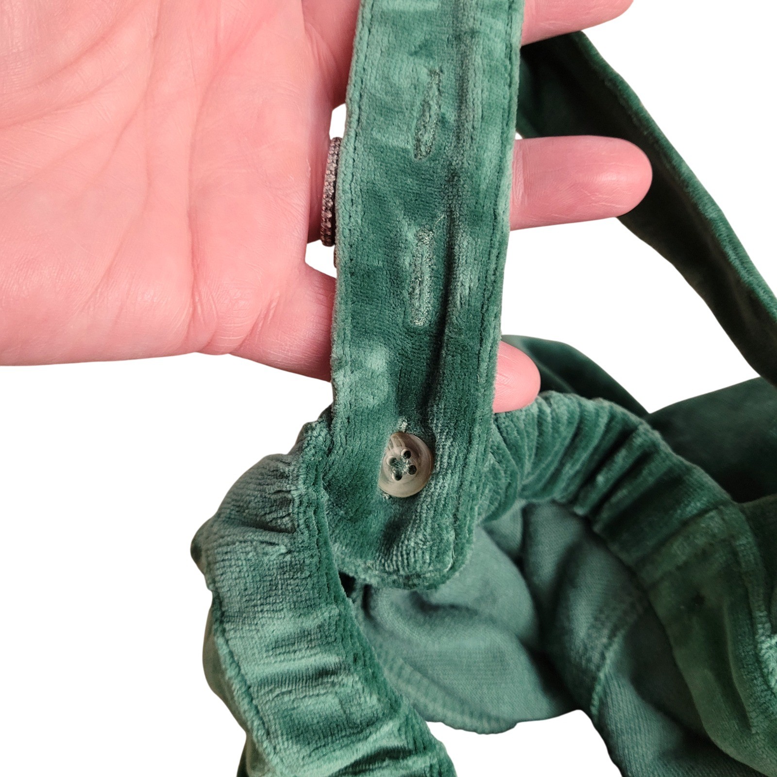 Kate Quinn Gretel Suspender Skirt & Ruffle Bonnet Set Green Velour 12-18M NWT