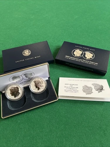 2025 S Morgan and Peace Silver Dollar $1 Reverse Proof Two Coin Set !