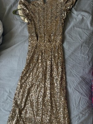 Dress The Population Gold Sequin Maxi Dress, V-Neck, Short Sleeve, Size S