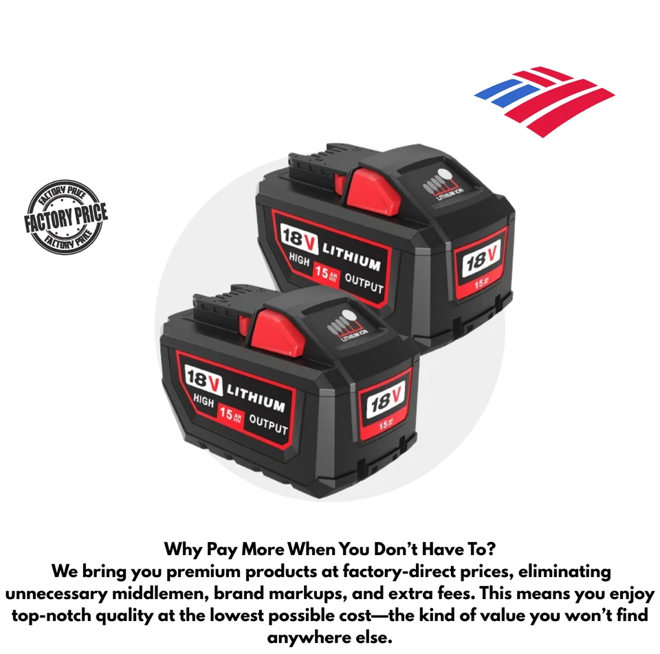 2-PC 18V Milwauke 15.0 AH Powerful Fire Proof Batteries M18 XC18 New US Stock - Image 2 of 4