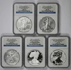 2011 American Silver Eagle 25th Anniversary Complete 5-Coin Set NGC MS70 / PF70