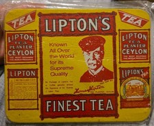 Vintage 1980s Reproduction Sign Lipton's Finest Tea Red Yellow 8.5" x 6.5"