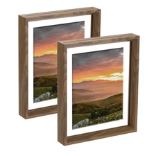 2Pcs Floating Frame, 10 x 8 Inch Wood Picture Frame, Nut-brown
