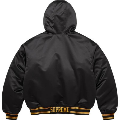 Supreme Mitchell Ness Lined Hooded Satin Varsity Jacket Black | eBay