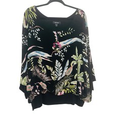 Karen Kane Black Floral Blouse Sz 3X Sheer Dolman Sleeves