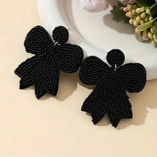 Bohemian Handmade Beaded Butterfly Bow Earrings, Cute Simple Dangle Drop Earring