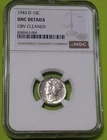 1943 D United States Mercury Silver Dime Graded NGC Unc Coin, U.S. Ten Cents