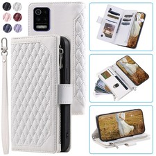 Funda tipo billetera romboidal de lujo LG K52, funda de teléfono con tarjeta abatible de cuero para LG K62