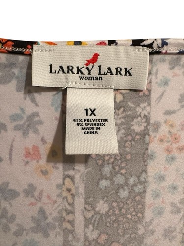 Larky Lark Floral Tunic Blouse Lace Hem Womens 1X Multicolor Short Sleeves - Picture 8 of 21