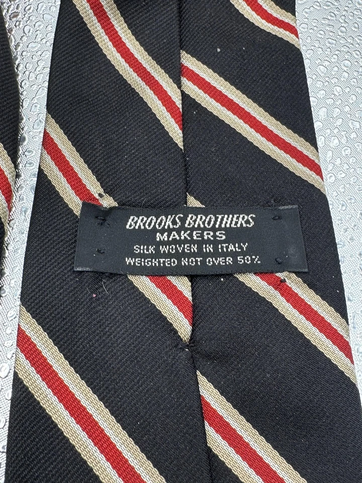 Corbata Brooks Brothers para hombre negra roja tostada a rayas Repp seda tejida en Italia Foto 3 de 3