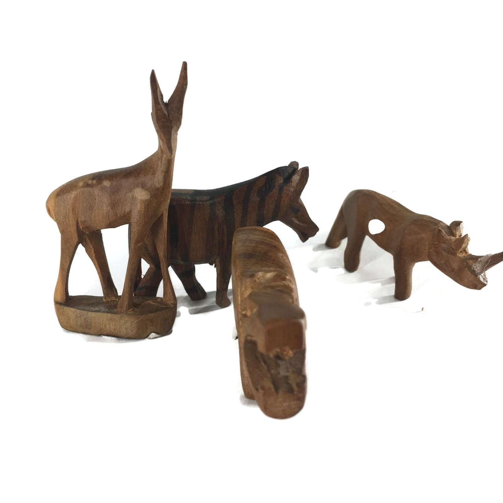 4 Vintage Hand Carved African Animal Figurines Set Of 4 2" 1"