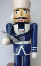 Vintage Wooden Nutcracker Soldier Blue & White Uniform – Hand Painted – 12”