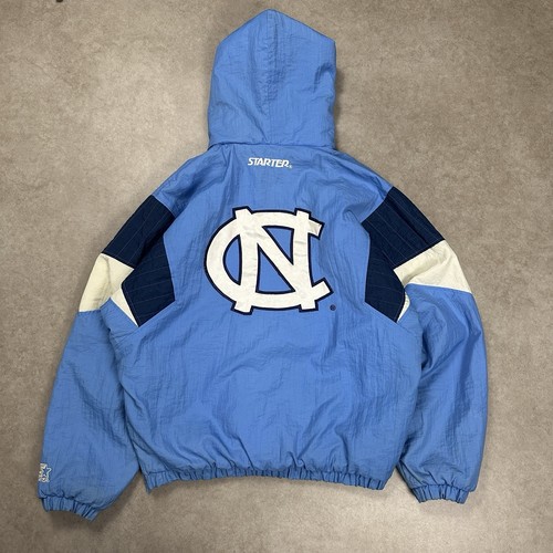 Vintage Starter North Carolina UNC Tar Heels Puffer Jacket Blue Mens M Hooded - Picture 2 of 6